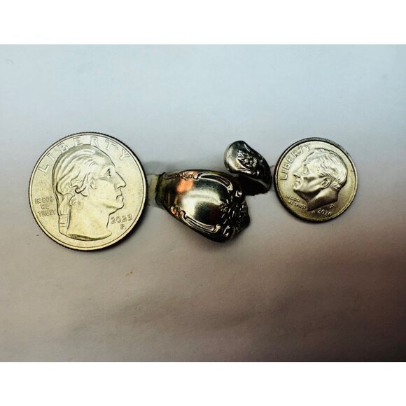 Vintage Estate WM Rogers Floral Spoon Ring Silver Plated Size 7, Handmade Jewelr - Picture 7 of 11